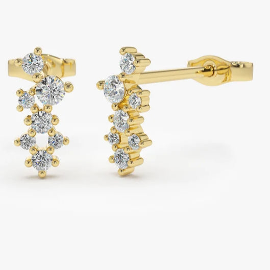 Lumina Luxe: 14K Gold Diamond Stud Cluster Earrings