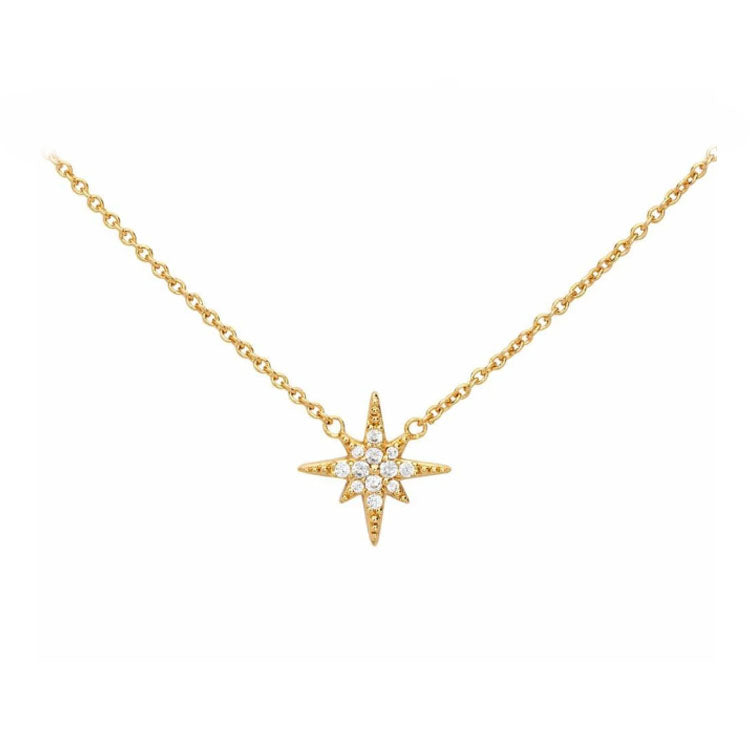 Celeste Sparkle: 14K Gold Pave Diamond Starburst Necklace